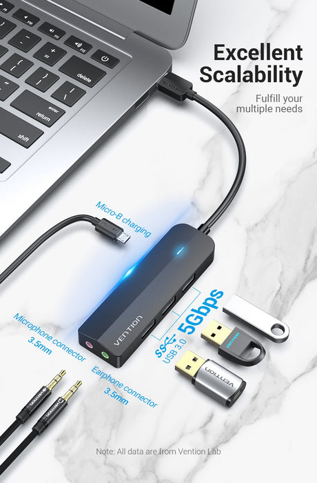 Vention 3-Port USB 3.0 Hub with Sound Card and Power Supply -  CHIBB