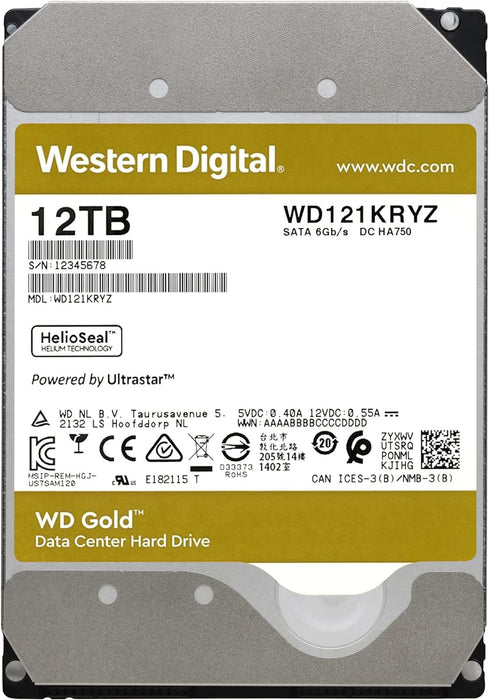 WD Gold Enterprise Class 12TB, 256MB, 7200rpm SATA  Internal Hard Drive