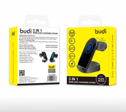 Budi WL4300B 3 IN 1 wireless charging stand