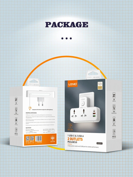 LDNIO 20W 3-Port USB Charger Extension Power Strip - SC2311