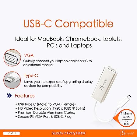 J5create USB 3.1 Type C to VGA Adapter -  JCA111