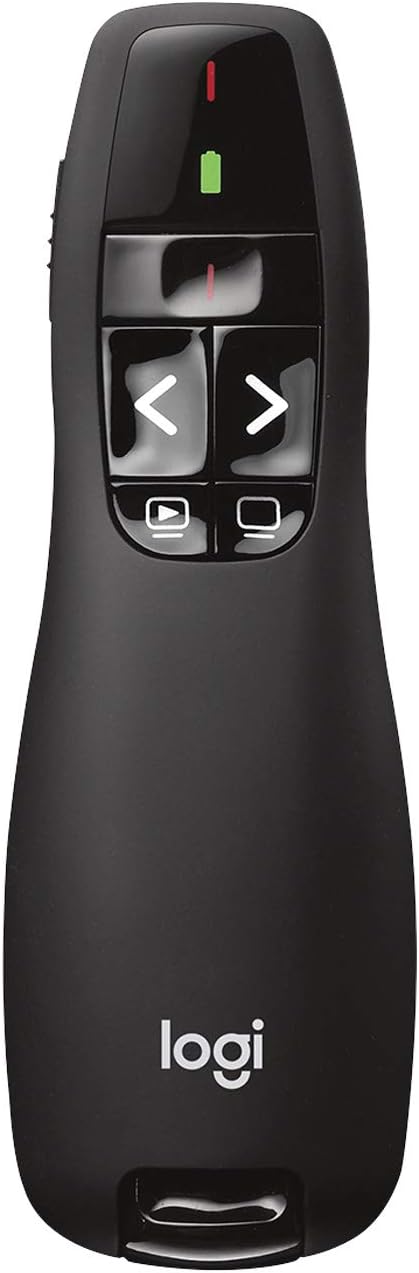 Logitech R400 Wireless Presenter Remote Clicker with Laser Pointer for Basic Slide Navigation - 910-001354