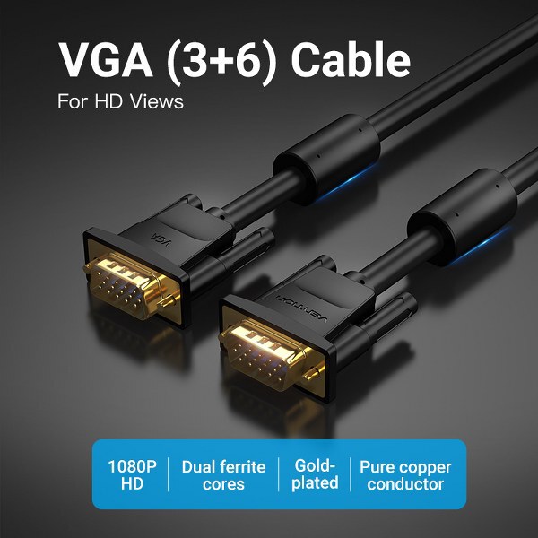 Vention VGA (3+6) Male to Male Cable With Ferrite Cores - 2 Meter – VEN-DAEBH with 1080P Resolution