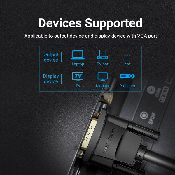 Vention VGA (3+6) Male to Male Cable With Ferrite Cores 1 Meter – VEN-DAEBF with 24K gold-plated connectors