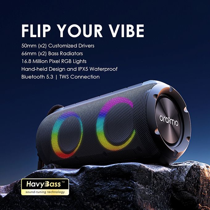 oraimo Rover RGB Lights Bluetooth 5.3 Portable IPX5 Wireless Speaker - OBS-53D