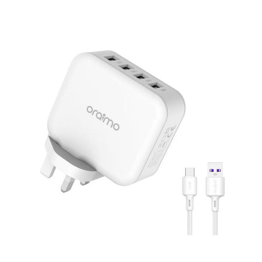 oraimo PowerCube 4 Port 25.5W High Speed UK Type Charger Kit - OCW-U81F