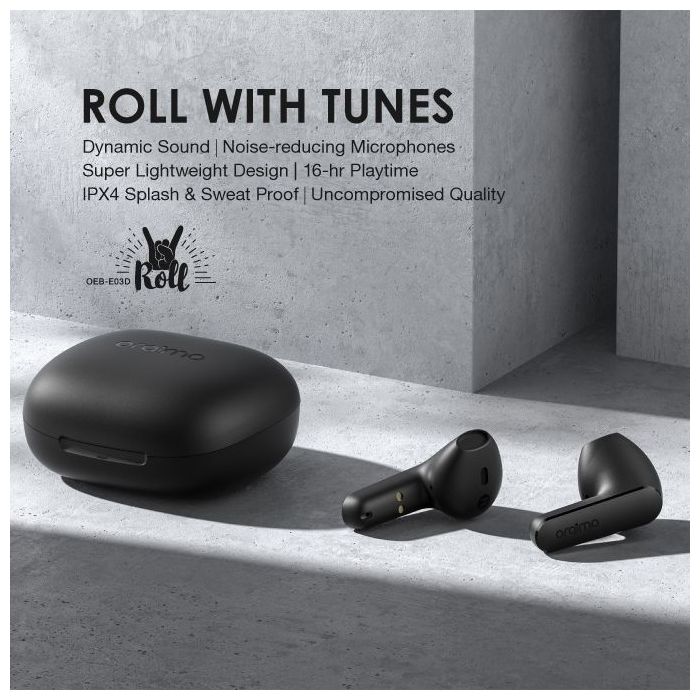 oraimo Roll Dynamic Sound Noise-reducing Microphones True Wireless Earbuds-Black - OEB-E03D 