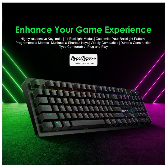 oraimo HyperType Wired Mechanical Keyboard With Detachable Wrist Rest - OGG-MKD71