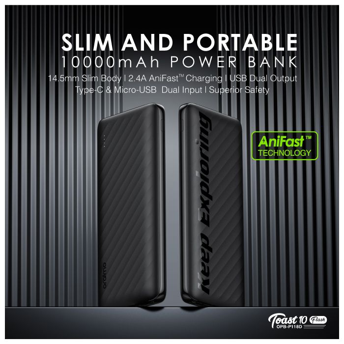 oraimo Toast 10 Flash 10000mAh 2.4A Max Fast Charging Portable Power Bank