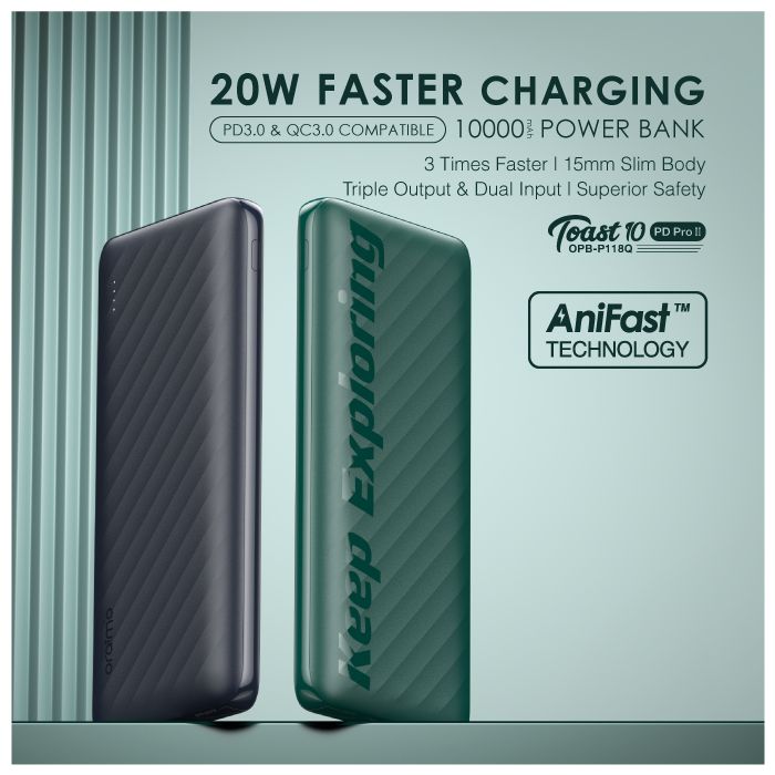 oraimo Toast 10 Flash II 20W Fast Charging Triple Output 10000mAh Power Bank