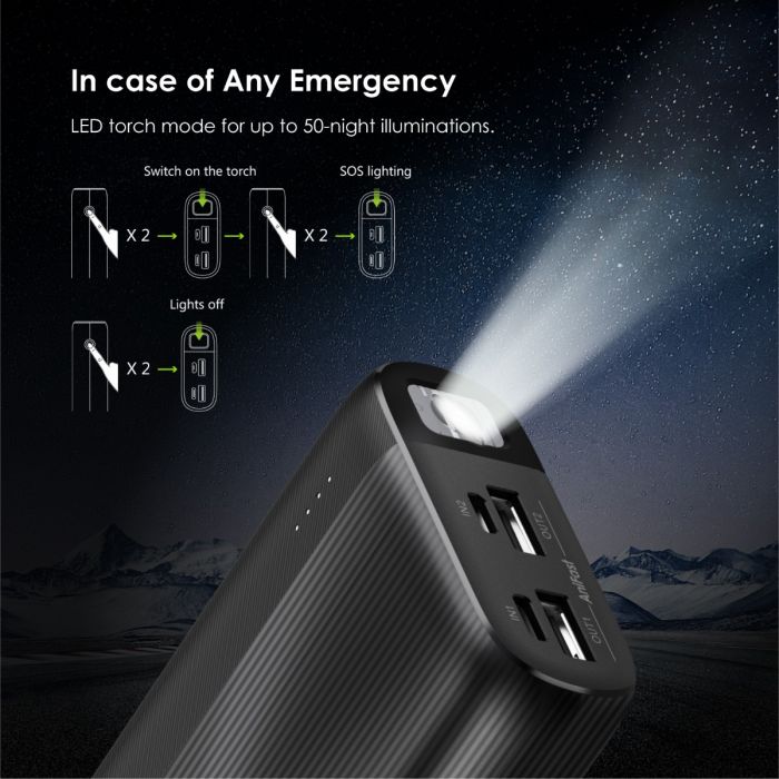 oraimo Traveler 4 20000mAh 2.1A Triple Ports Fast Charging LED Power Bank