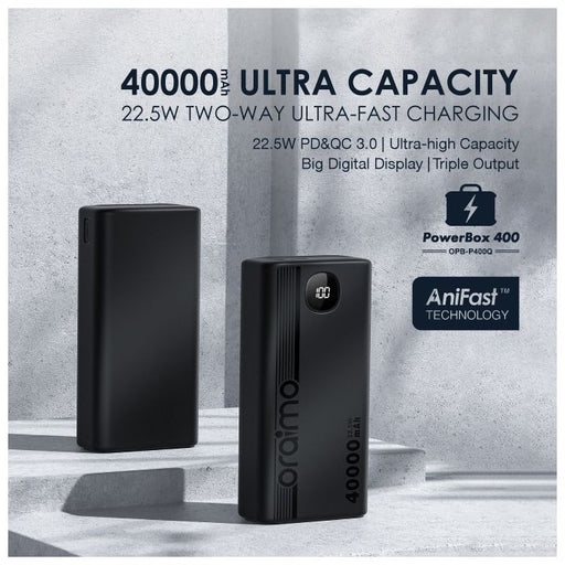 oraimo PowerBox 400 40000mAh 22.5W PD QC 3.0 Ultra-high Capacity Power Bank