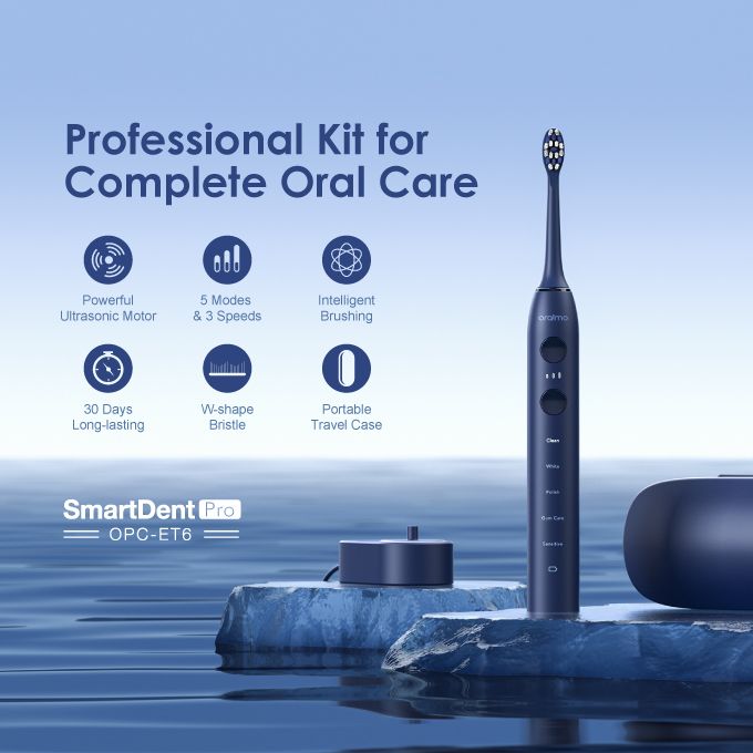 oraimo SmartDent Pro Powerful Ultrasonic Motor Electric Toothbrush Kit with 5 Modes & 3 Speed OPC-ET6