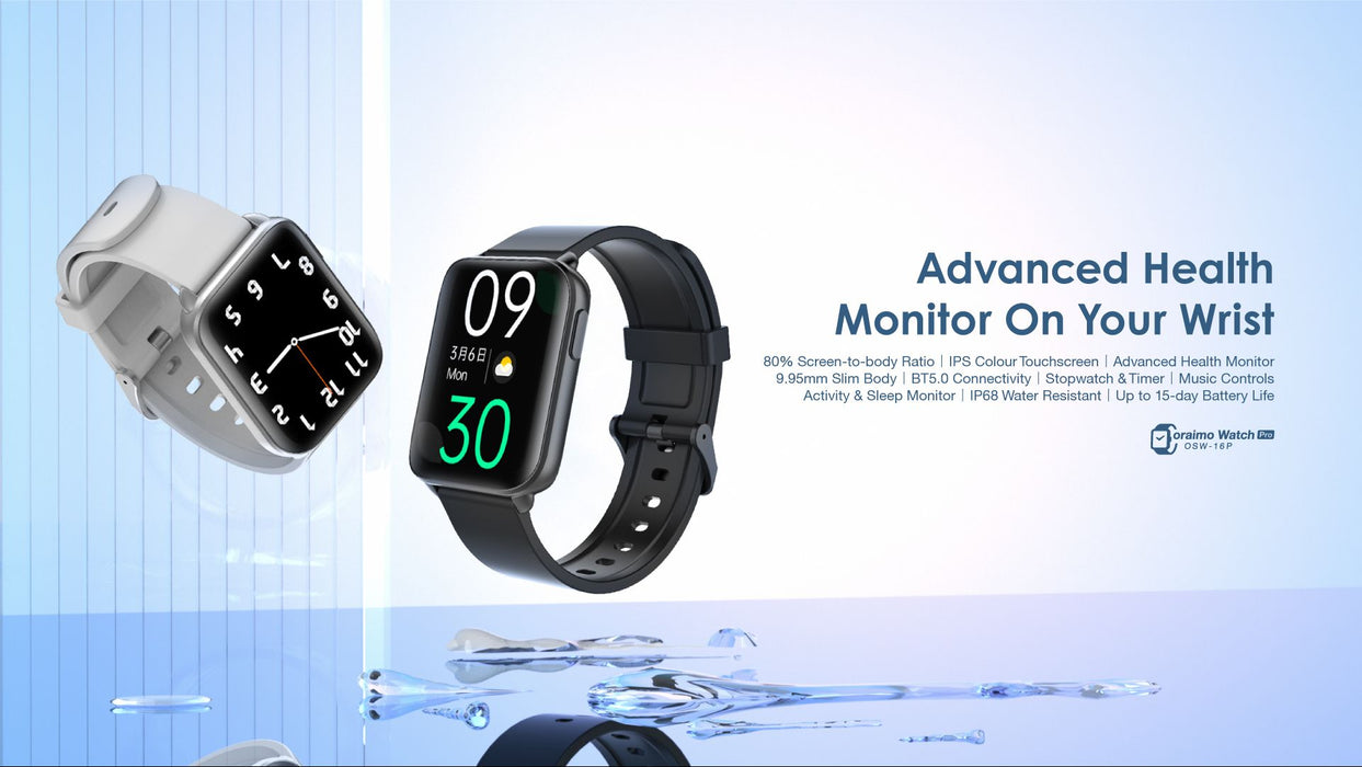 oraimo 1.69" IPS Screen IP68 Waterproof Blood Oxygen 24 Fitness Modes Smart Watch Pro - OSW-16P 