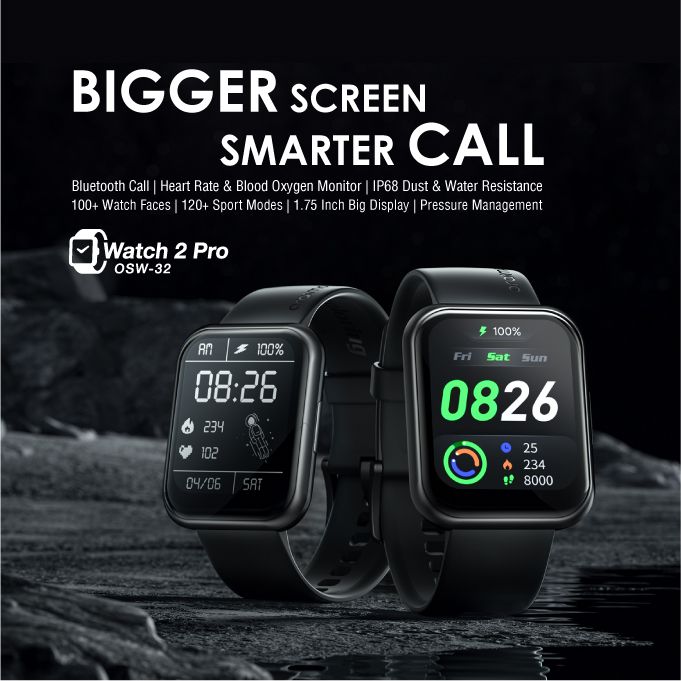 oraimo Watch 2 Pro BT Call Quickly Reply Health Monitor Smart Watch - OSW-32