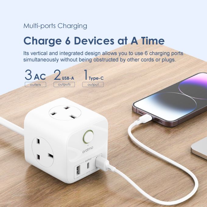 oraimo PowerHub C 6-In-1 Smart Fast Charging High Security Small and Portable Power Expansion Cube - OWS-U342