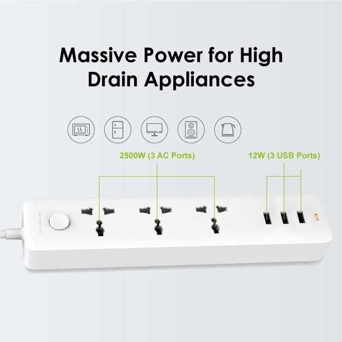 oraimo PowerHub 3 AC Outlets 3 USB Ports UK Power Strip - OWS-U331