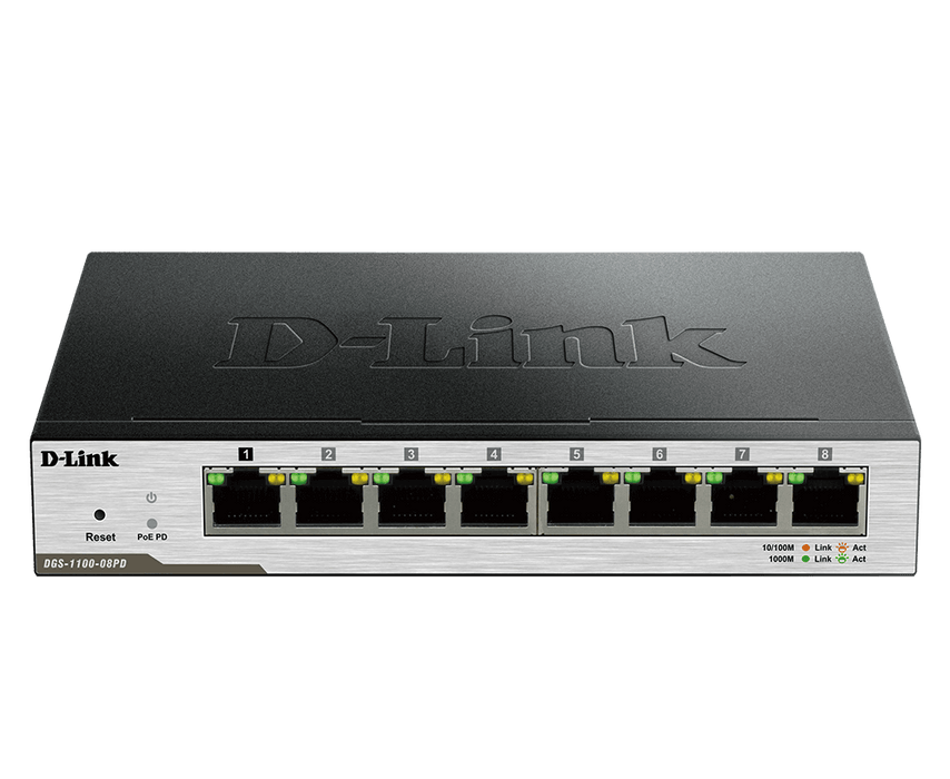 D-Link DGS-1100-08PD 8-Port Gigabit PoE-Powered Smart Managed Switch