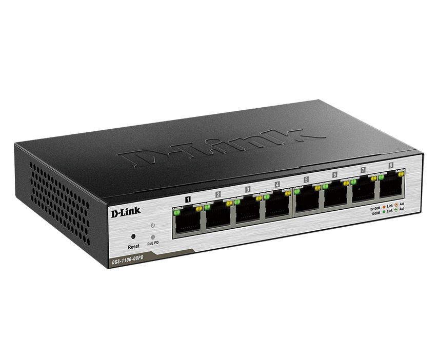 D-Link DGS-1100-08PD 8-Port Gigabit PoE-Powered Smart Managed Switch