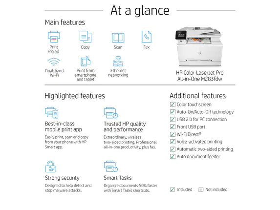 HP Color LaserJet Pro M283FDW Wireless All-in-One Laser Printer (7KW75A)